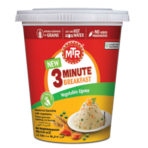 MTR 3 Minute Vegetable Upma Cup- Sale Item [BBD:31 May 2026] (Bundle of 5 x 80g)