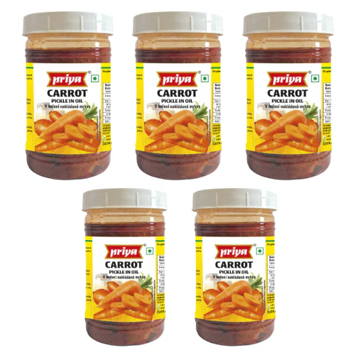 Priya Carrot Pickle Without Garlic - PET JAR (Bundle of 5 x 300g)